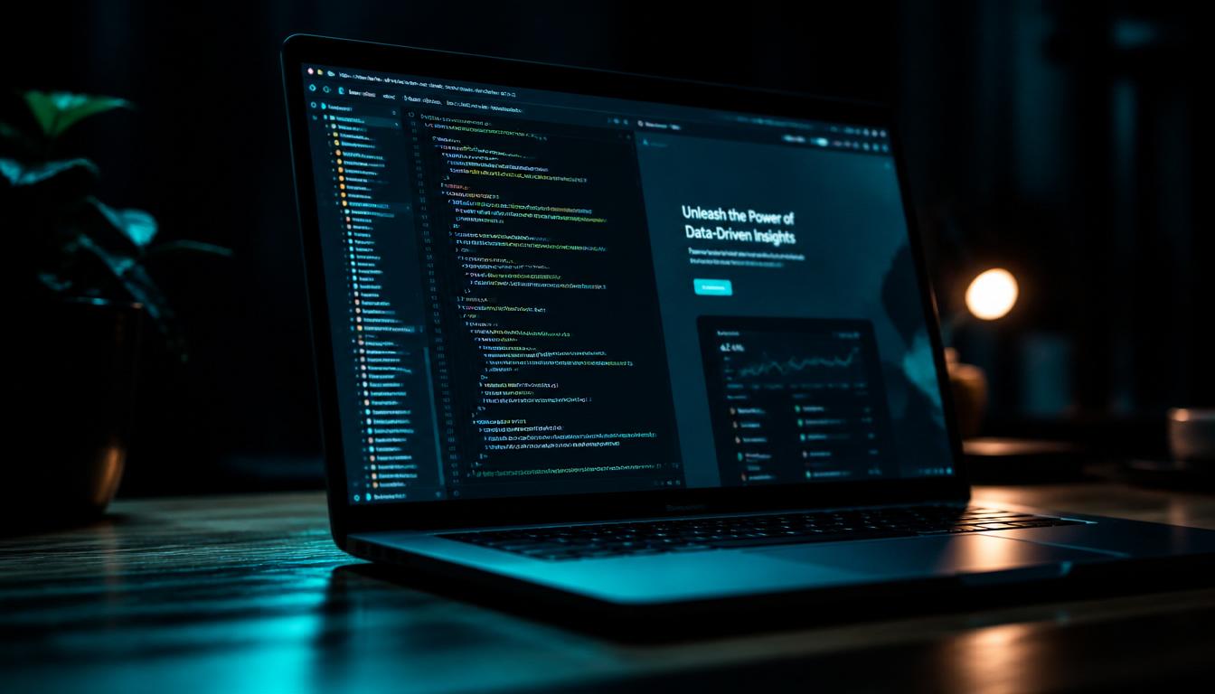 Laptop screen glowing in a dark workspace.