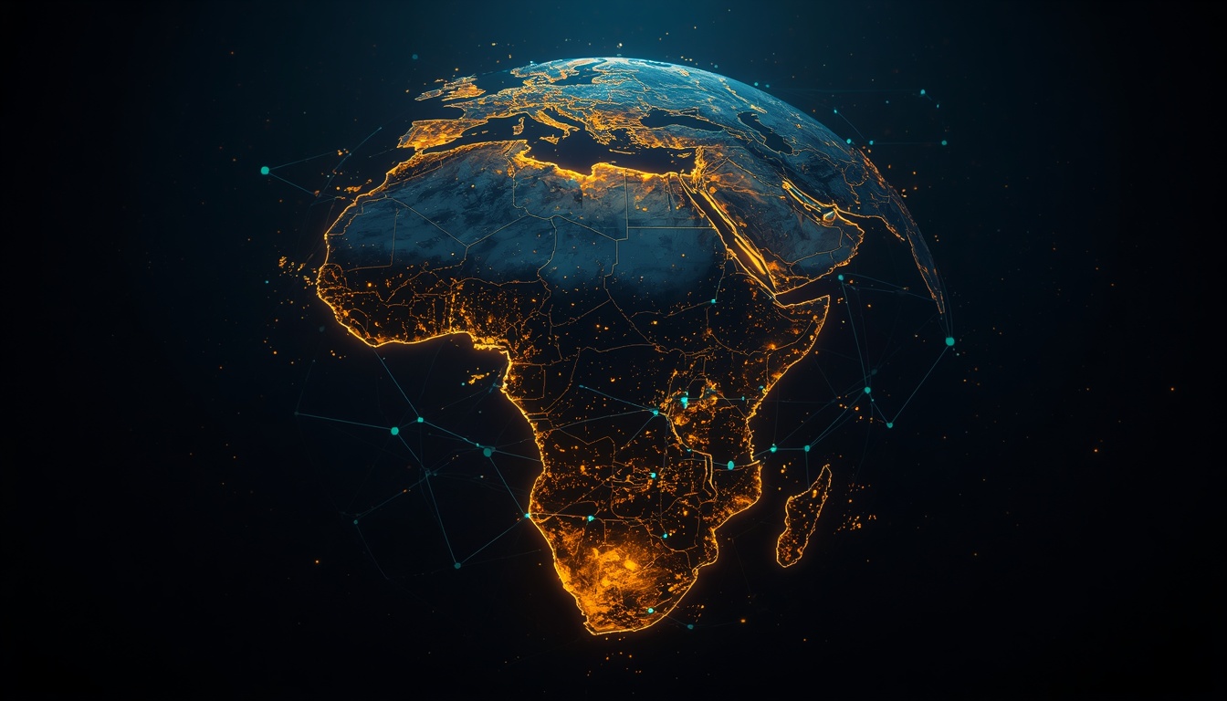 Stylized map view of Africa with regional connection lines.